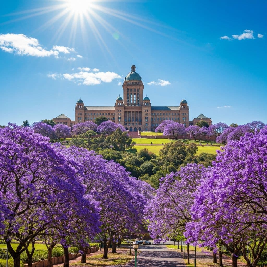 Pretoria Union Buildings with jacaranda trees