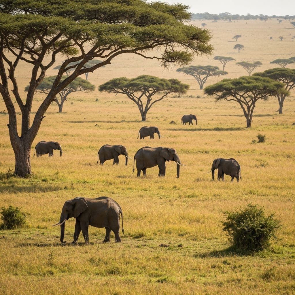 African safari landscape with acacia trees